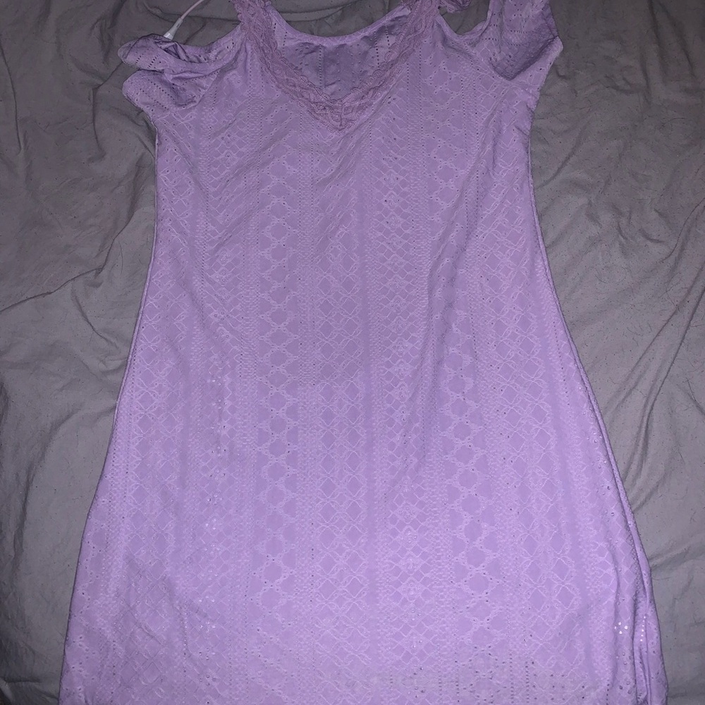 Amazon Lavender Cold Shoulder Lace Dress